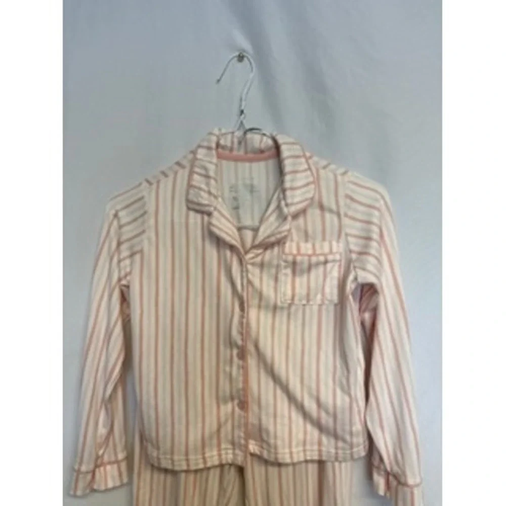 Tahari Kids Pink White Striped Pajama Set Long Sleeve Button Down Pants Size 7/8